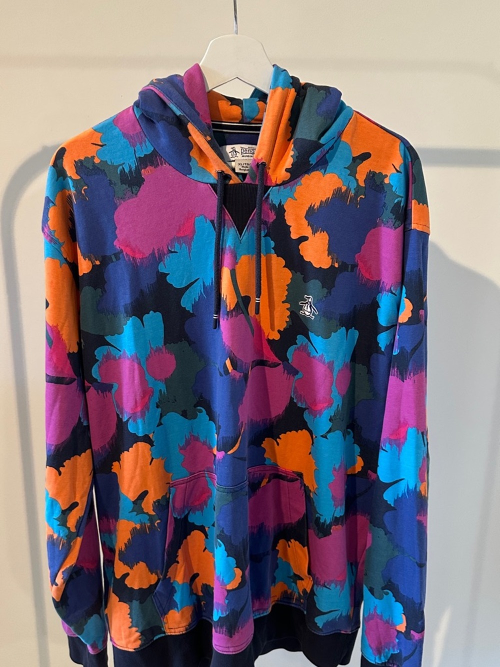 Mens XL Original Penguin Multicolor Floral Abstract Knit Pullover Terry Hoodie